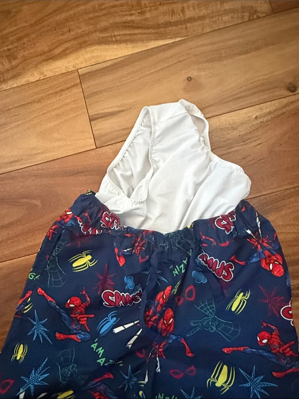 Marvel Boys Navy Blue Spider-Man Swim Trunks with Red and Yellow Accents